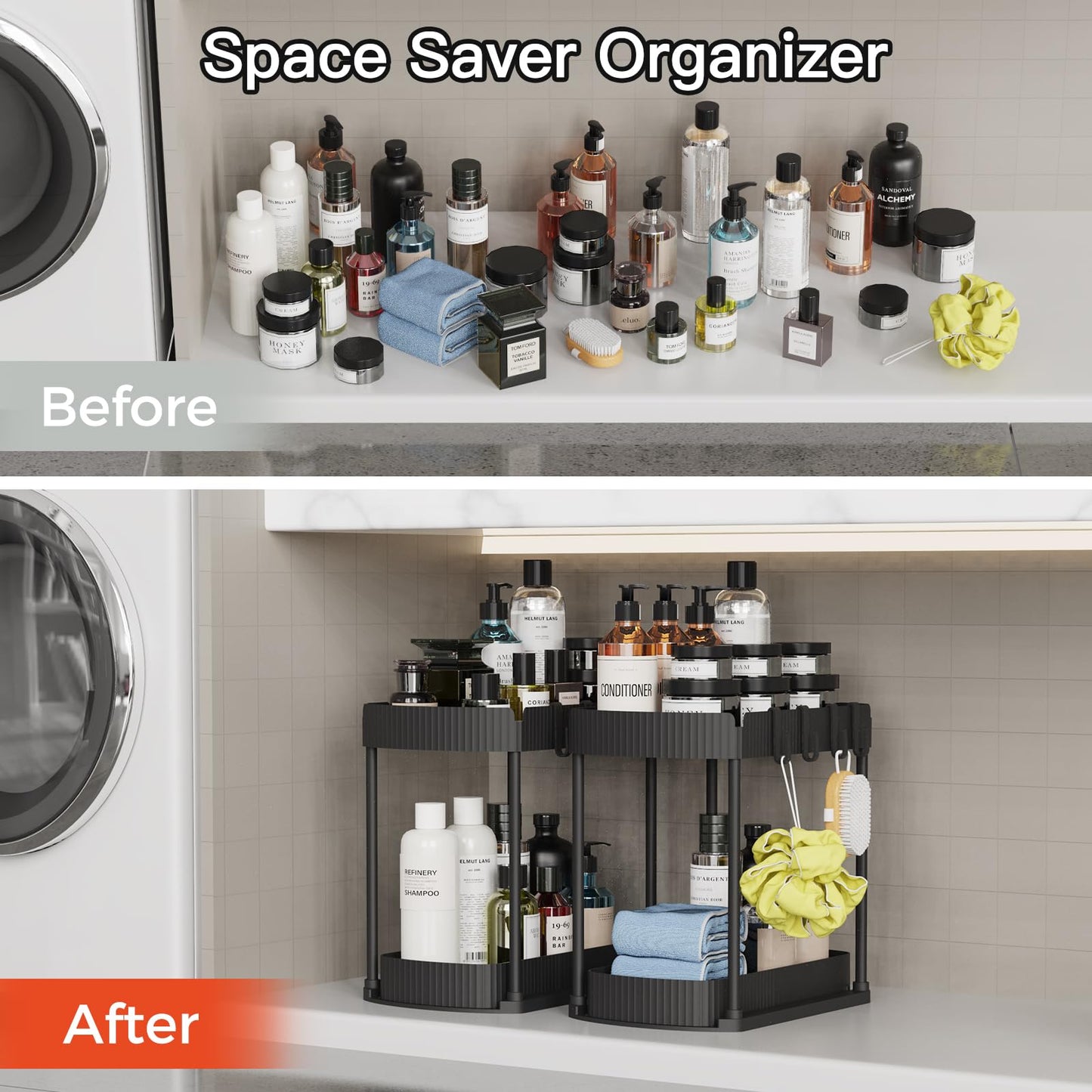 Ukeetap Multi-Purpose Pull-Out Storage Organizers, Under Sink/Cabinet Organizers and Storage for Bathroom & Kitchen, Black, 12.8 Inches, 2 Packs
