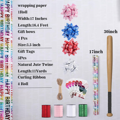 TIADYBOW Birthday Wrapping Paper Set 17" With Curling Ribbon,Gift Bows,Gift Tags Recyclable Gift Wrapping Birthday Baby Shower Handmade(16.5feet)