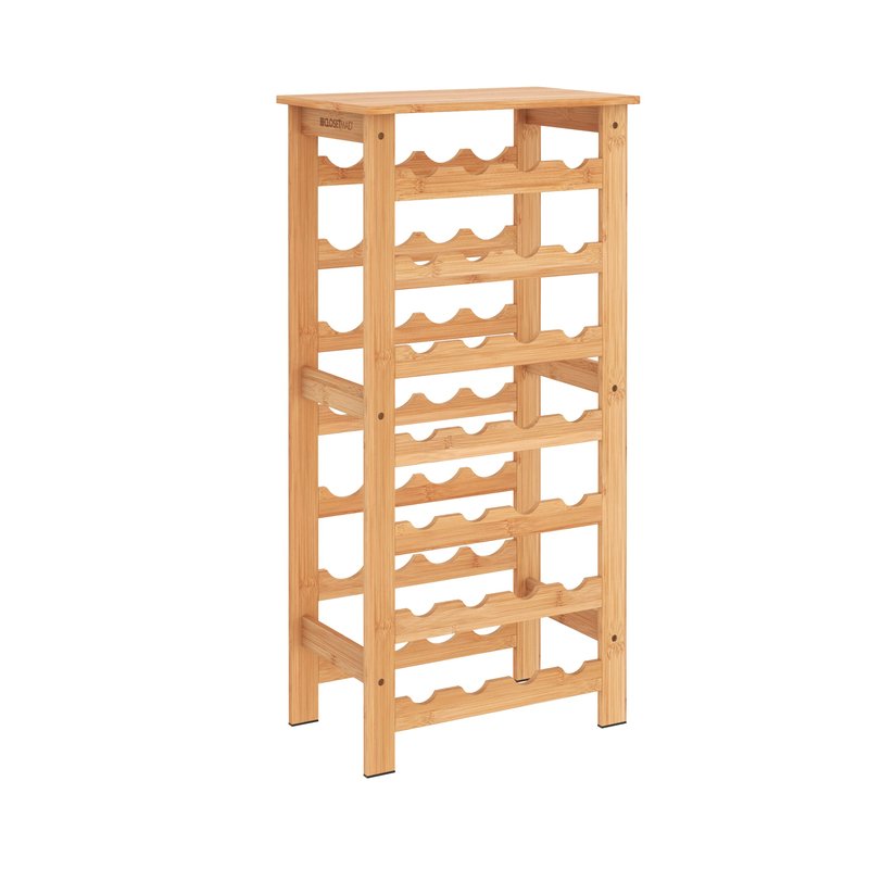 ClosetMaid 28 Bottle Standing Floor Wine Storage Rack Tower with Top Shelf, Bamboo Wood