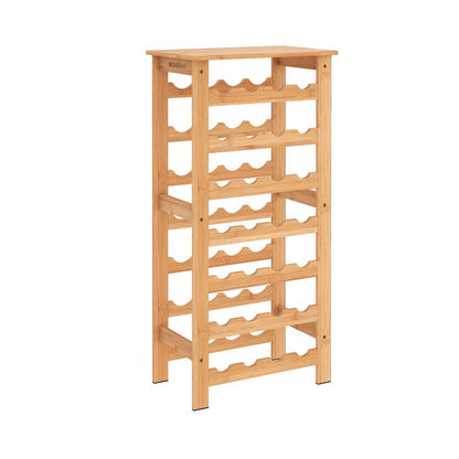 ClosetMaid 28 Bottle Standing Floor Wine Storage Rack Tower with Top Shelf, Bamboo Wood