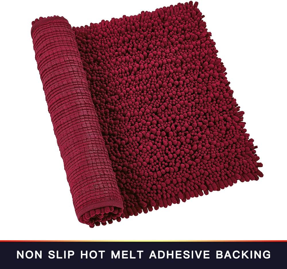 Walensee Bathroom Rug Non Slip Bath Mat Red (32x20 Inch) Water Absorbent Super Soft Shaggy Chenille Machine Washable