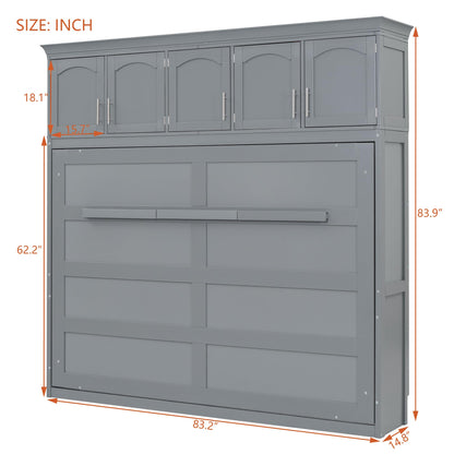 YOPTO Full Size Murphy Bed Cabinet,Folding Wall Bed Frame with Top Storage Lockers,Hidden Platform Bed Chest W/Wood Slats Support,Space-Saving,Easy Assembly,for Bedroom,Guest Room,Home,Office,Gray