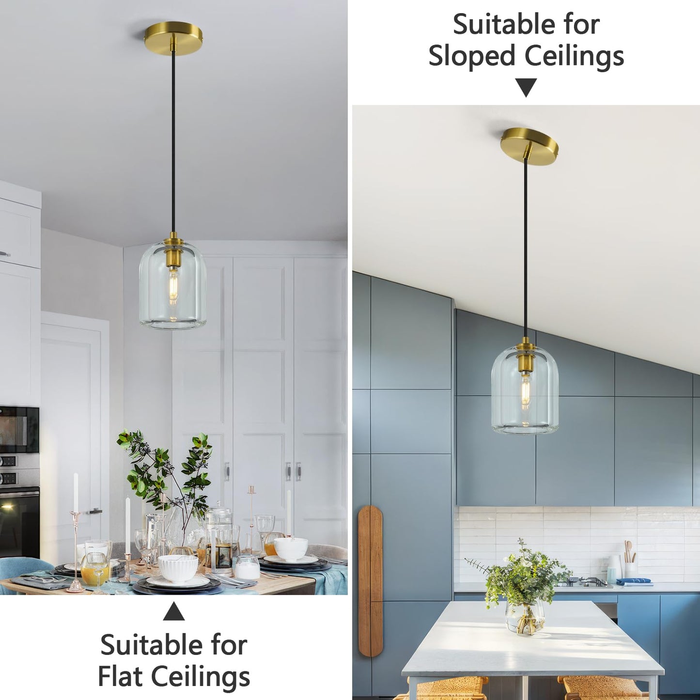LBSQJ Modern Gold Pendant Lights Kitchen Island Ceiling Chandelier Indoor Crystal Hanging Light Fixtures for Dining Room Kitchen Living Room Bedroom（2Pack）