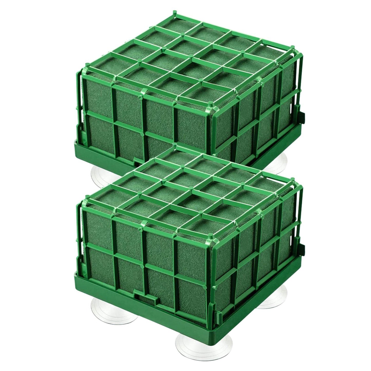 Xiaokeis 2 Floral Foam Cage with Suction Cups for Flower Arrangements, Square Floral Foam Cage Flower Holder for Fresh Flower Arrangement and Wedding Car Decorations(Green)