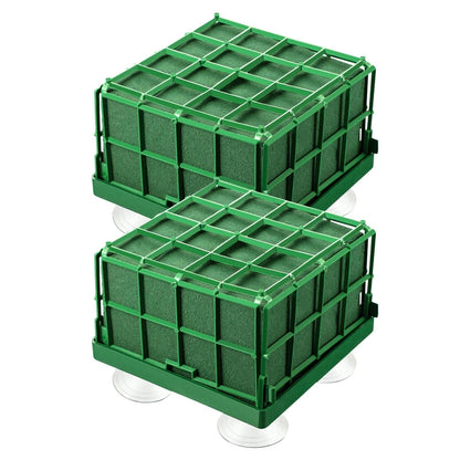 Xiaokeis 2 Floral Foam Cage with Suction Cups for Flower Arrangements, Square Floral Foam Cage Flower Holder for Fresh Flower Arrangement and Wedding Car Decorations(Green)