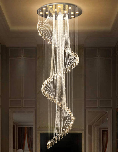 D40'' x H120'' Modern Crystal Chandelier for Foyer Glam Chandelier High Ceiling Chandeliers Large Raindrop Pendant Lights LED Dimmable Light Fixtures for Staircaes Living Room Entryway Silver