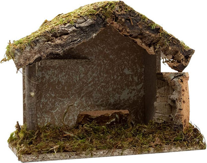 Village Gift Importers Nativity Creche Stable - 8.5" Tall, 10" Wide | Realistic Moss Roof & Floor | Elegant Holiday Décor | Made in Italy