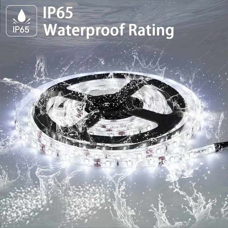GUOTONG White LED Strip Lights, Waterproof cuttable 300 SMD 2835 LED Tape, 6000K 12V 16.4ft/5m Flexible Ribbon, Kitchen Cabinet Lighting, Outdoor/Indoor (No Power Supply)