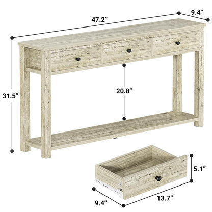 Homieasy Farmhouse Console Table with 3 Drawers, 47 Inch Wood Sofa Table with Storage Shelf for Living Room, Behind Couch, Entryway Table for Hallway, Living Room, or Foyer, Light Rustic Oak