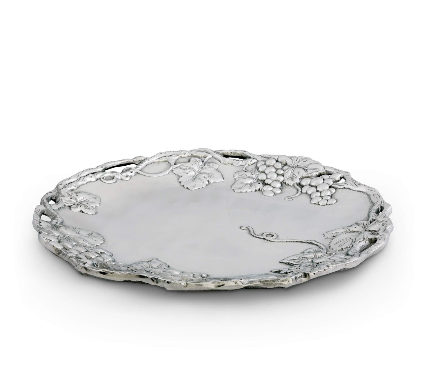 Arthur Court Aluminum Grape Design Round Tray, 15-Inch Diameter, Vineyard-Inspired with Openwork Border, Food-Safe Platter Serving Elegance
