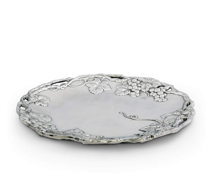 Arthur Court Aluminum Grape Design Round Tray, 15-Inch Diameter, Vineyard-Inspired with Openwork Border, Food-Safe Platter Serving Elegance