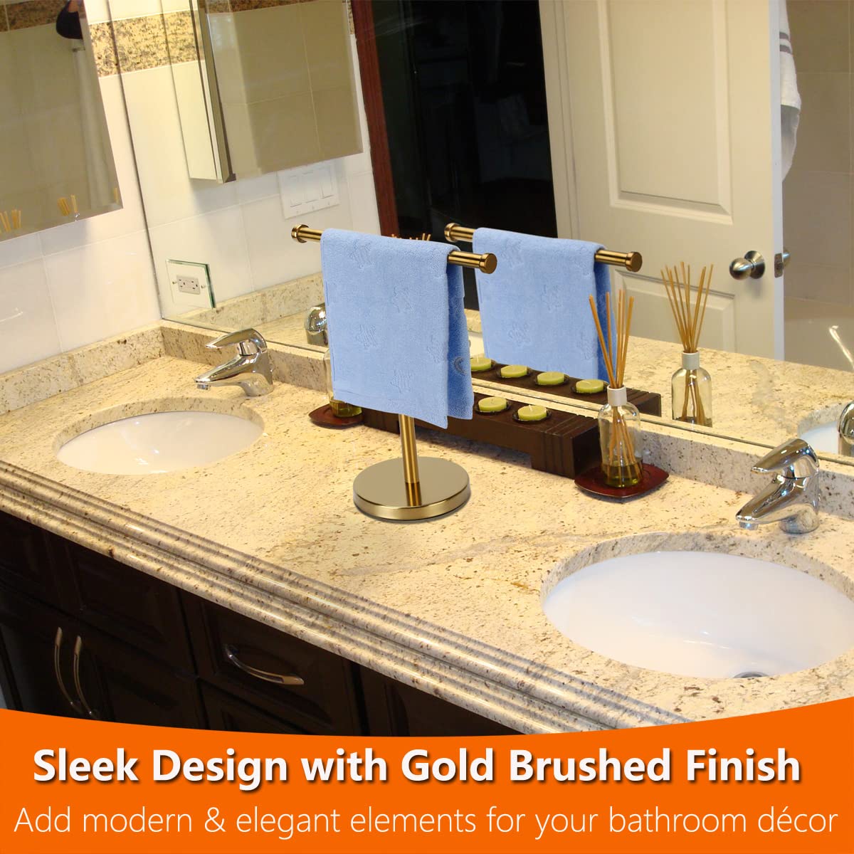 Kalitro Gold Towel Rack Hand Towel Stand, Bathroom Towel Holder Stand SUS304 Stainless Steel (Gold)