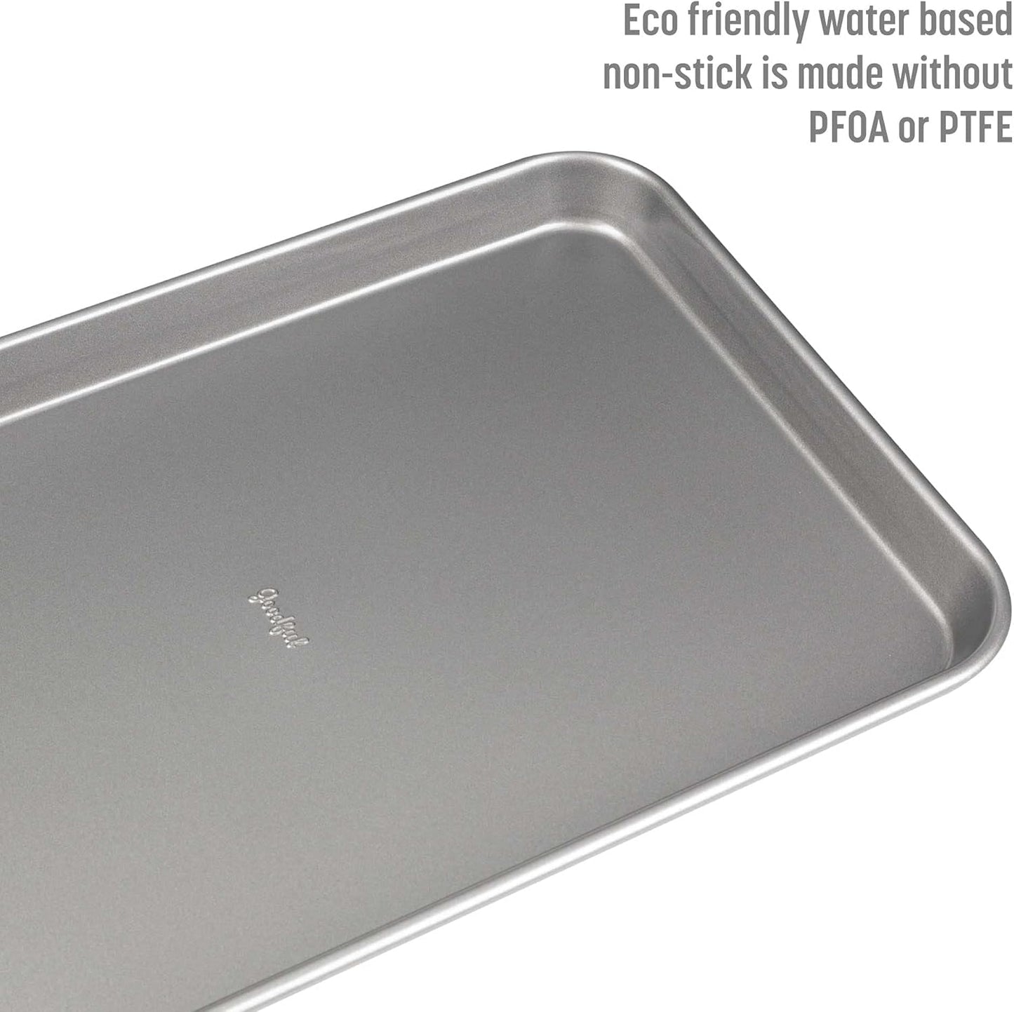 Goodful Nonstick Cookie Baking Sheet Set, Heavy Duty Carbon Steel, 2-Pack Bakeware Set, Dishwasher Safe, Gray