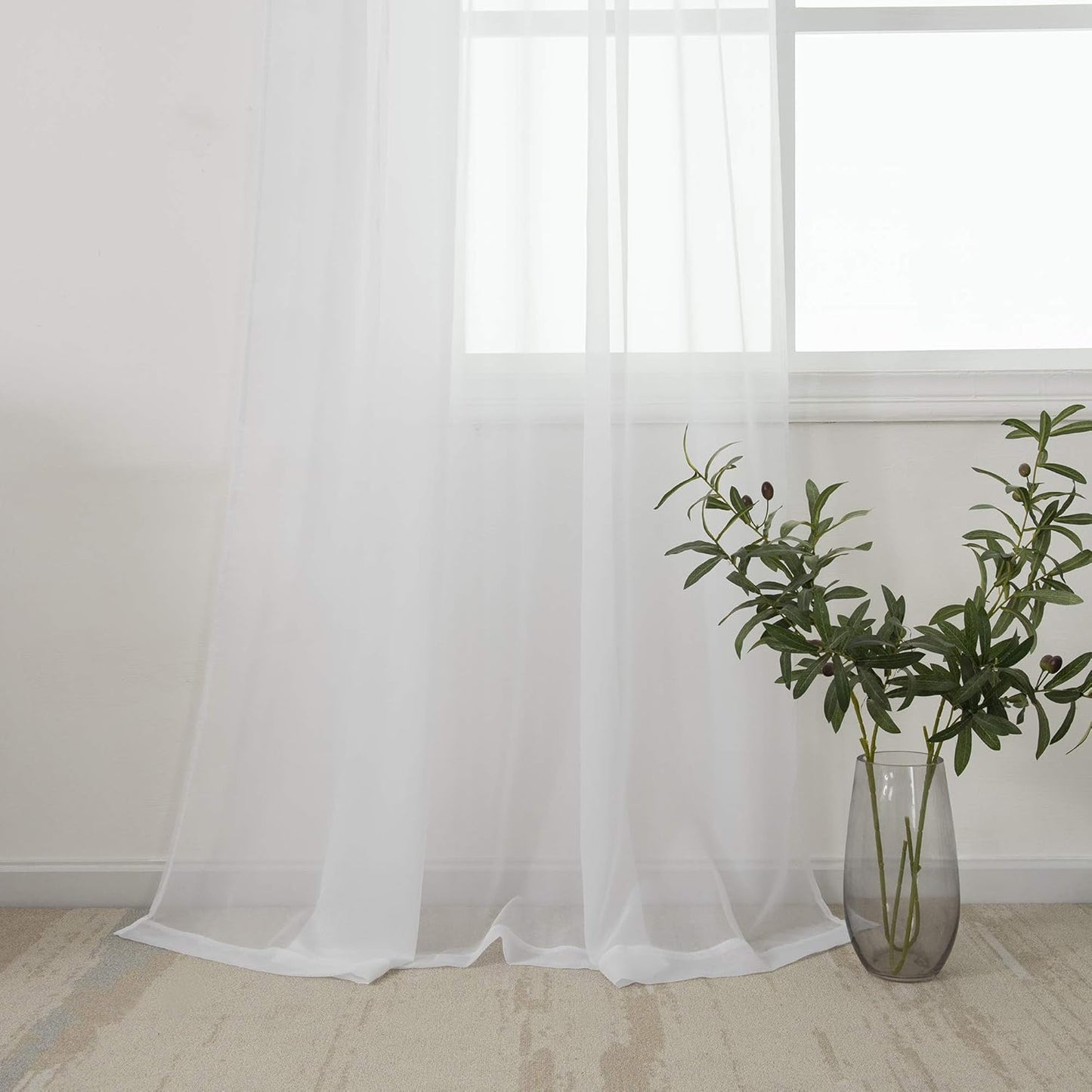 White Sheer Curtains - 54 inches Long for Bedroom, Top Rod Pocket Sheer Window Panels for Nursery, Living Room