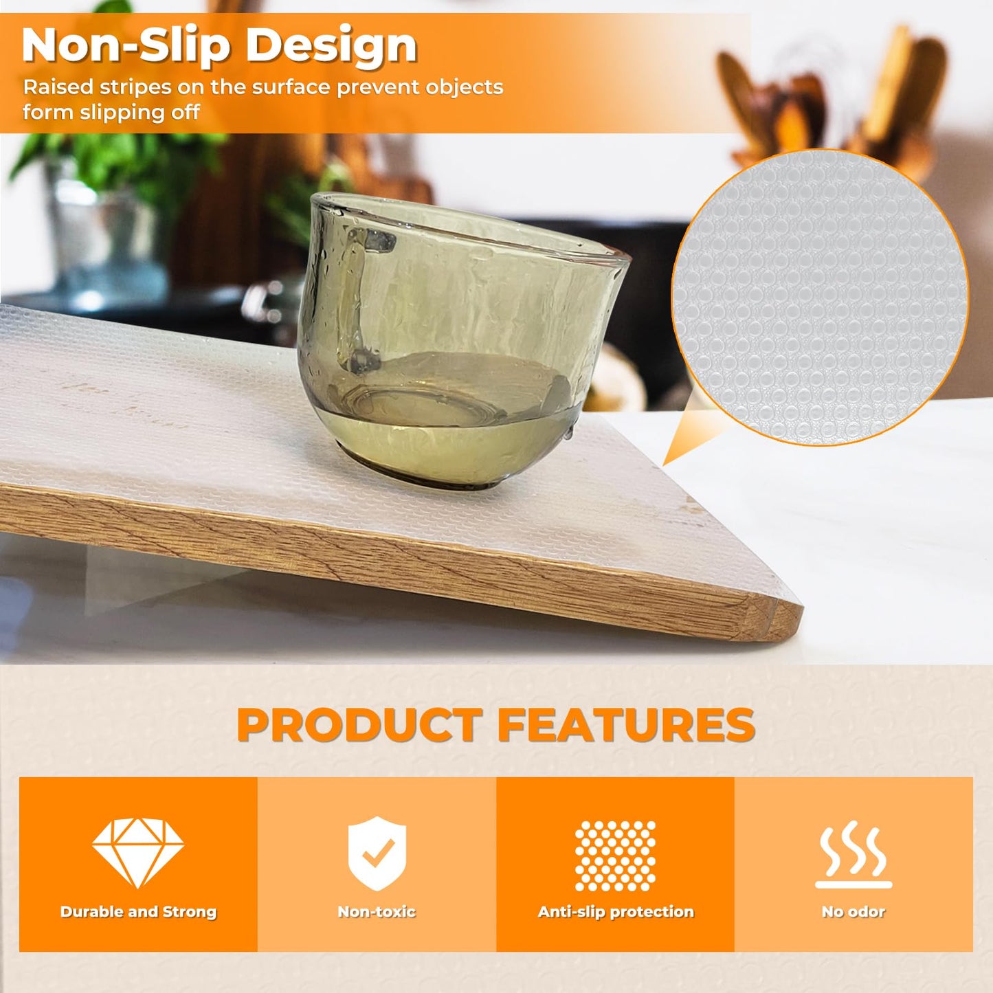 Kitchen Shelf Liner Drawer Liner Durable Stain-Proof Shelf Liners for Cabinets Refrigerator Liners Transparent 17.5 Inch x 20 FT