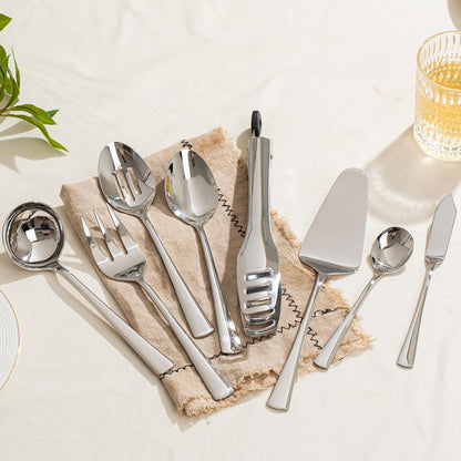 KINGSTONE 12 Piece Serving Utensils Set, 18/10 Stainless Steel Serving Utensils, Slotted Spoon, Fork, Tong, Soup Ladle, Cake Server, Butter Knife and Sugar Spoon for Buffet, Parties, Kitchen