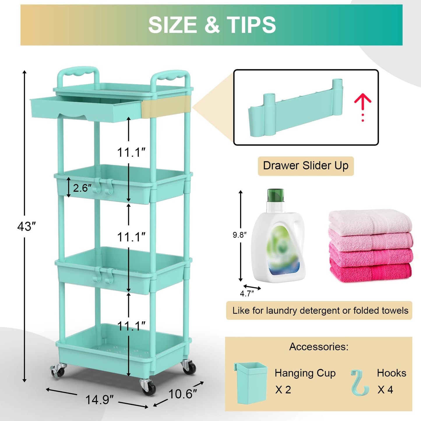 Goovilla 3 Tier Rolling Utility Cart Organizer with Removable Drawer, Stable and Sturdy Black Rolling Storage Carts with 2 Lockable Wheels for Bathroom, Kitchen, Snack, Craft, Makeup, Baby Essentials
