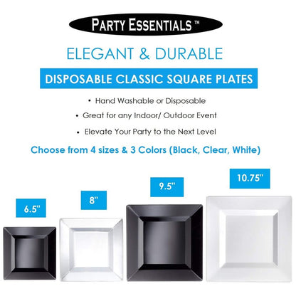 Party Essentials Party Supplies Disposable Classic Square Plastic Plates For Wedding/All Occasions, 8", 70-Count, Clear