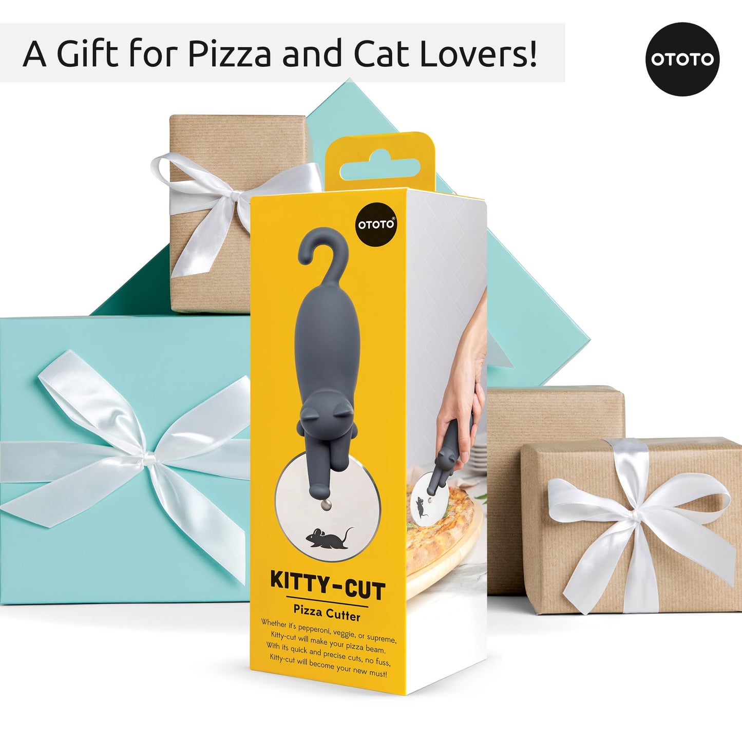 OTOTO Kitty Cut Pizza Cutter Wheel - Pizza Cutters Stainless Steel, Funny Kitchen Gadgets and Kitchen Gifts, Cat Gift for Women Cat Lovers (kitty cut)