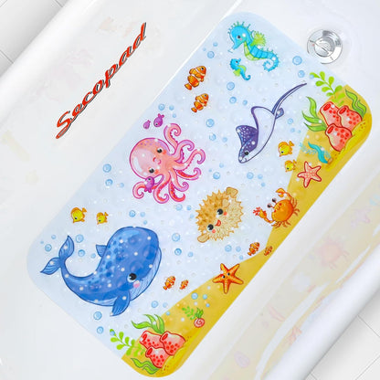 27.5 Inch 15 Inch-Rectangular, Secopad Bath Mat for Tub Non Slip, Machine Washable Anti-Slip Cartoon Baby Bathtub