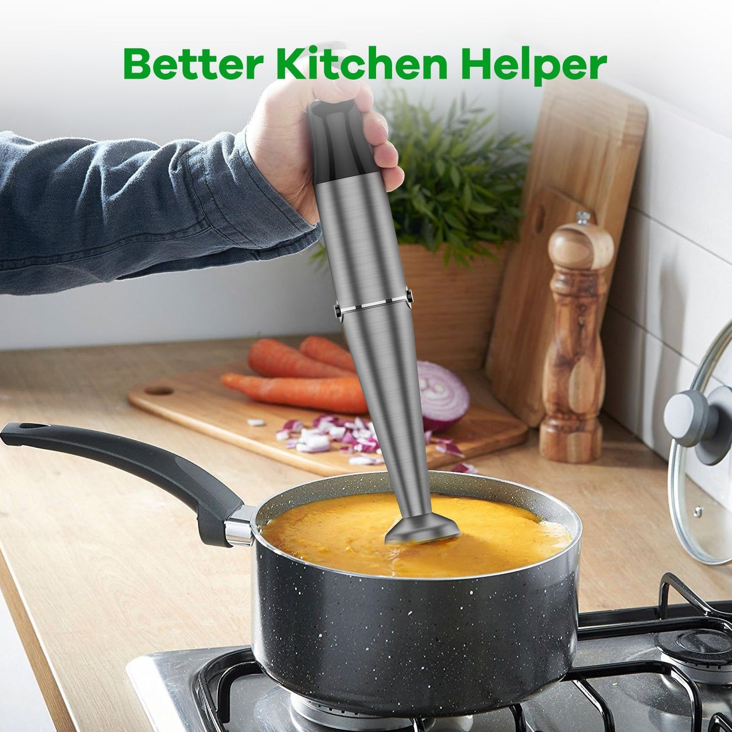 Turelar Immersion Blender Handheld Corded Hand Blenders Set 1100W, Trigger Variable Speed 5 in 1 Stick Emulsifier with Chopper, Whisk and Frother for Soup, Baby Food and Smoothies,Black