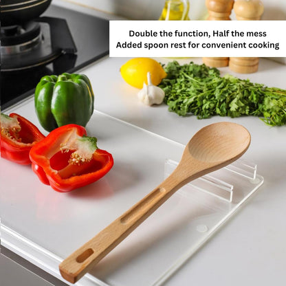 Acrylic Cutting Board With Counter Lip - Clear Cutting Board with Detachable Grater and Spoon Holder for Countertop