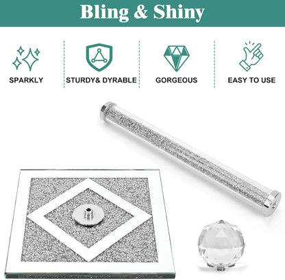 Ulable Counter Bling Silver Paper Towel Holder Stand with Square Base, Toilet Roll Filled with Crystal Paper Towel