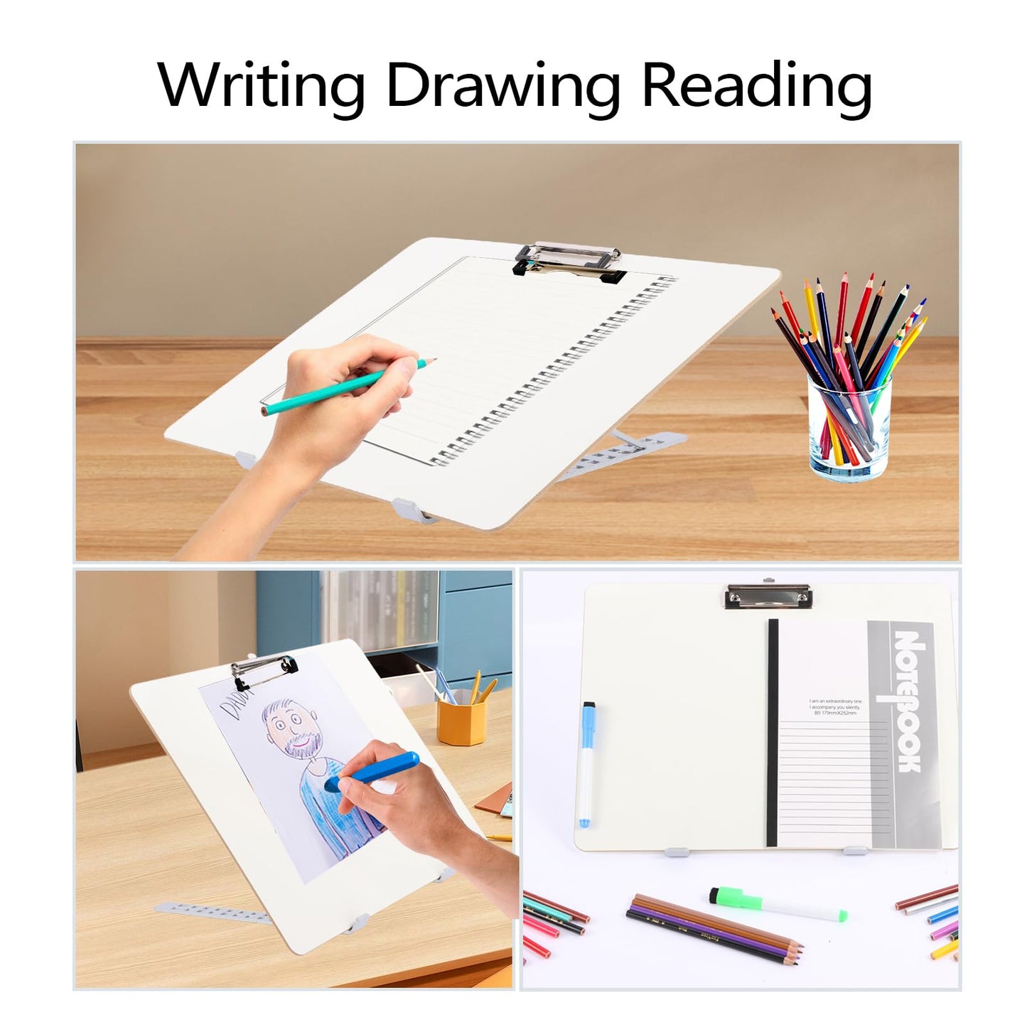 Slant Board for Writing 16 x 12 Inch Adjustable Dry Erase Writing Board Sloped Surface to Improve Handwriting Legibility 20°Slanted Clipboard for Writing Reading Drawing