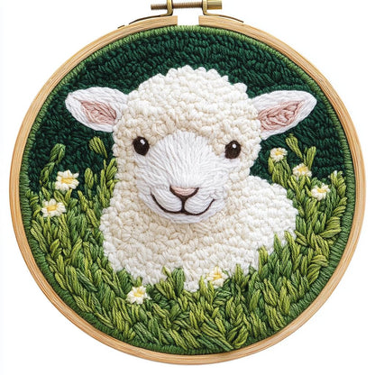 DIY Punch Needle Kits Little Sheep Green Grass Easy for Beginners Punch Needle Embroidery Set for Craft Lovers with Printed Pattern and Hoop for Home Decor 20x20cm-3