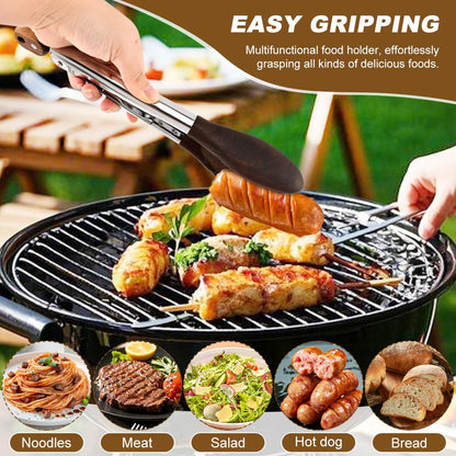 2 Pcs Wooden Tongs for Cooking & Serving Food, 12 & 15 Inch Stainless Steel Kitchen Salad Tongs with Walnut Wood Tip, Cooking Utensils Set for Salad BBQ and Serving Food