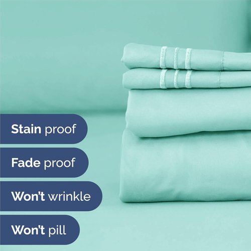 King Size 4 Piece Sheet Set - Ultra-Soft Cooling Bed Sheets for Luxurious Comfort - Deep Pockets, Wrinkle-Free - Oeko-Tex Certified - Spa Blue