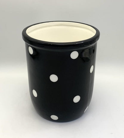Modern Kitchen Utensil Holder, Polka Dots Black Utensil Crock, Kitchen Storage Decor