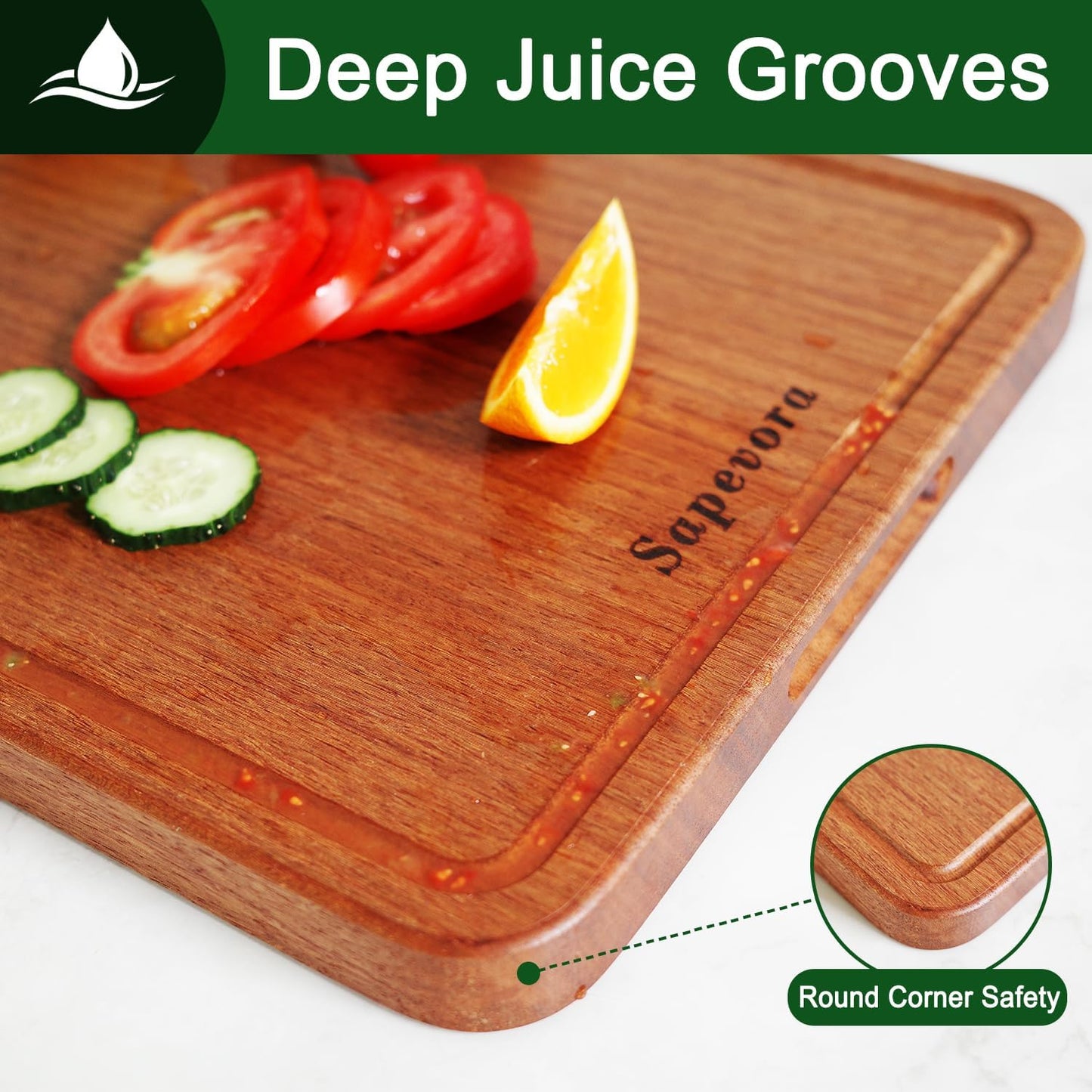 Sapevora Set 15.7x11.2&11.8X7.9IN Solid Teak Wood Cutting Board One Piece Non Glued Large Thick Crack Resistant Wooden