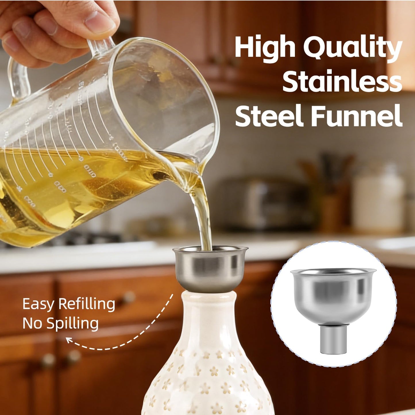 Suybur Ceramic Olive Oil Dispenser Bottle for Kitchen with Gravity Spout, 19 oz Opaque Relief Oil Cruet with Funnel, Oil Container for EVOO, Vinegar, and Soy Sauce (Petal Design)