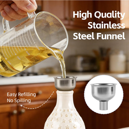 Suybur Ceramic Olive Oil Dispenser Bottle for Kitchen with Gravity Spout, 19 oz Opaque Relief Oil Cruet with Funnel, Oil Container for EVOO, Vinegar, and Soy Sauce (Petal Design)