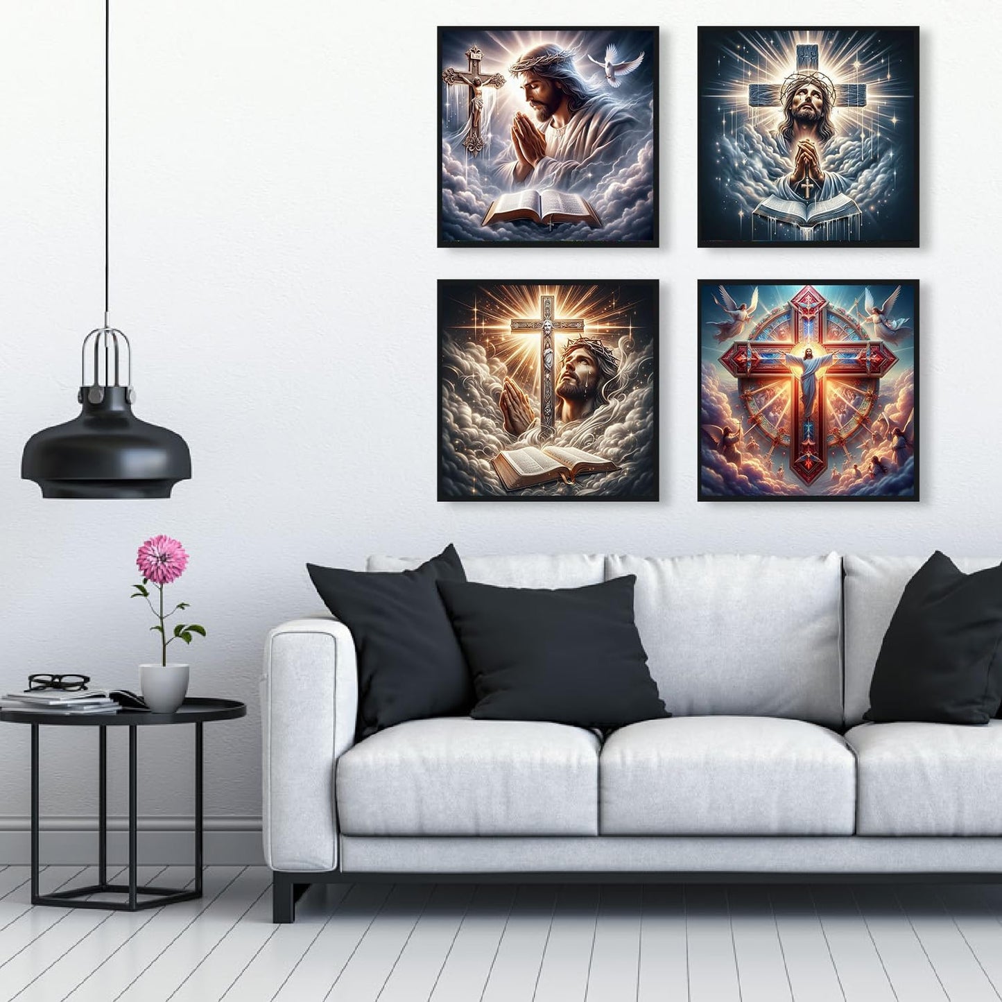 EIBEILI 4 Pack Diamond Art Kits for Adults - Jesus 5D Diamond Painting Kits for Beginners,Cross DIY Gem Art Full Round Drill Diamond Dots Crystal Craft Kits for Gifts Home Wall Decor 12x12inch