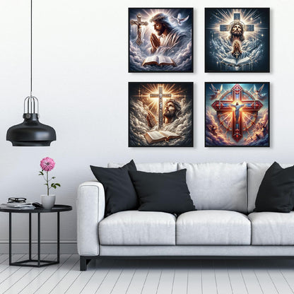 EIBEILI 4 Pack Diamond Art Kits for Adults - Jesus 5D Diamond Painting Kits for Beginners,Cross DIY Gem Art Full Round Drill Diamond Dots Crystal Craft Kits for Gifts Home Wall Decor 12x12inch