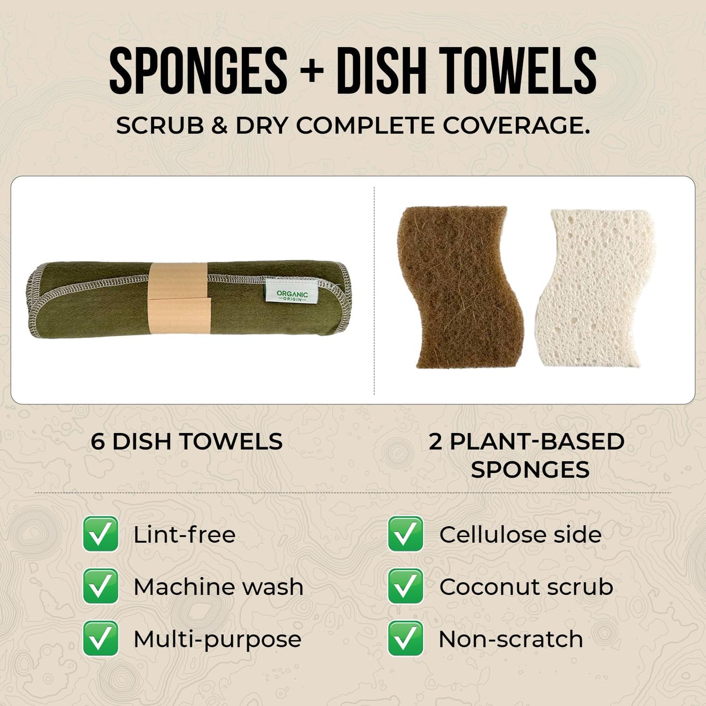 Lifecircle Kitchen Cleaning Kit 14 Piece – Swedish Dishcloths, Dish Towels for Kitchen, Plant-Based Sponges, Reusable Paper Towels, Cleaner Tablets & Spray Bottle by Organic Origin