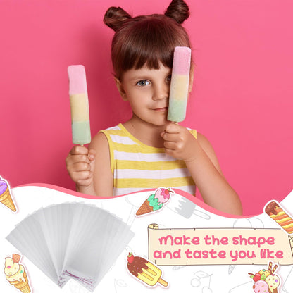 Patelai 500 Pcs Ice Lolly Sticks and Plastic Bags Set, Clear Self-adhesive Plastic Bags and Ice Lolly Sticks for Family Gathering Summer Party, 4.49 Inch, 8.27 x 3.15 Inch