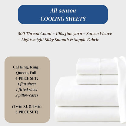Beckham Hotel Collection King Size Sheet Set - 100% Cotton Sateen, Silky Smooth, 16” Deep Pocket, White
