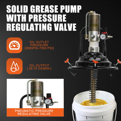 QVIKPMU 60:1 Portable Air-Operated Grease Pump for 5 Gallon Bucket, Grease Gun Coupler 2 PCS and 13 ft High Pressure Hose, 0.85L/Min, 34-48Mpa, Universal Fit, Vehicle Compatible (No Bucket)