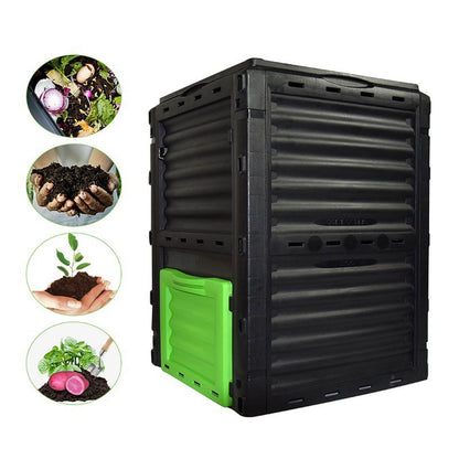 Kitchen Compost Bin, 300L(79 Gallons)Garden Composter Bin Made from Recycled Plastic, Large Compost Bin, Create Fertile Soil, Easy Assembly, Lightweight, Aerating Outdoor Compost Box ,Indoor Compost B