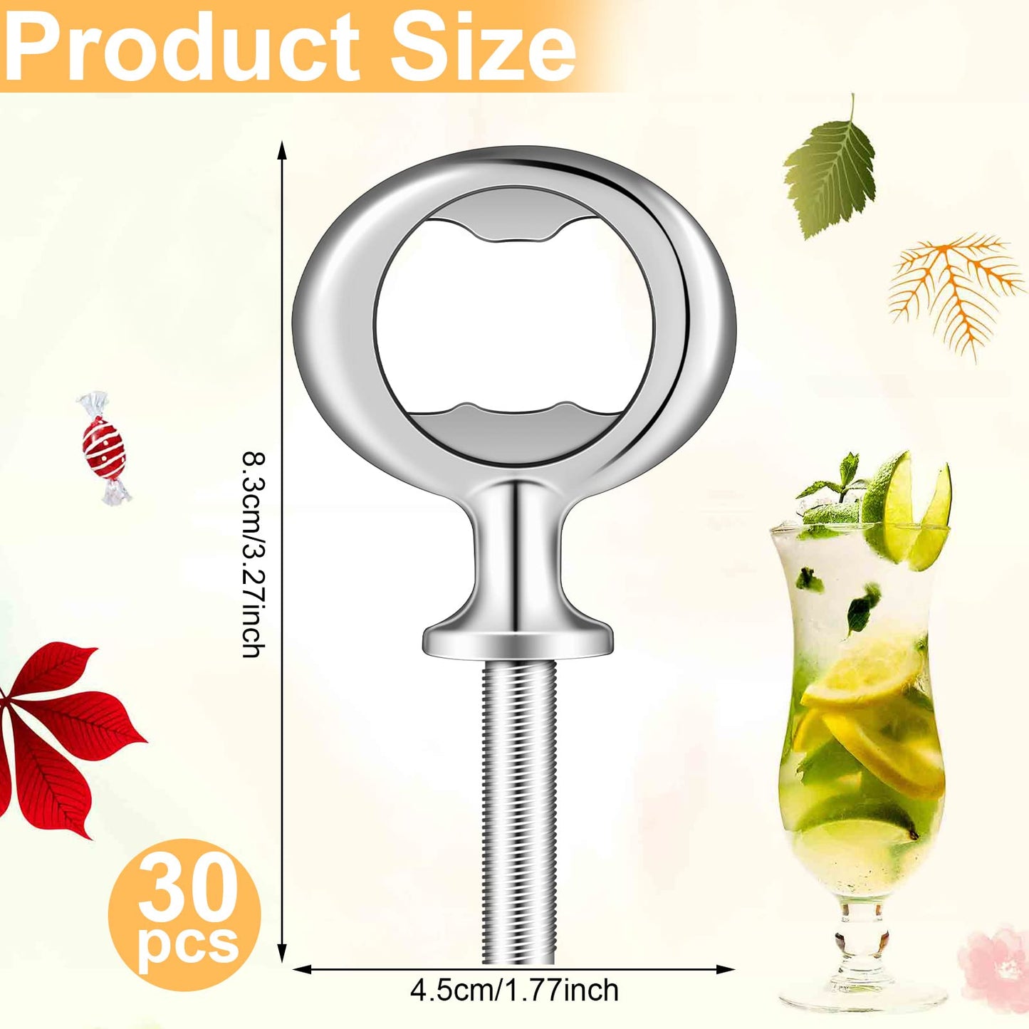 Cunhill 30 Pcs Metal Bottle Opener Blank Bulk Bottle Opener Inserts Parts Pieces Kit for Wood Craft DIY Project Turning Threaded Beer Hardware Turning Wedding Wine Party Ot Month (Silver)