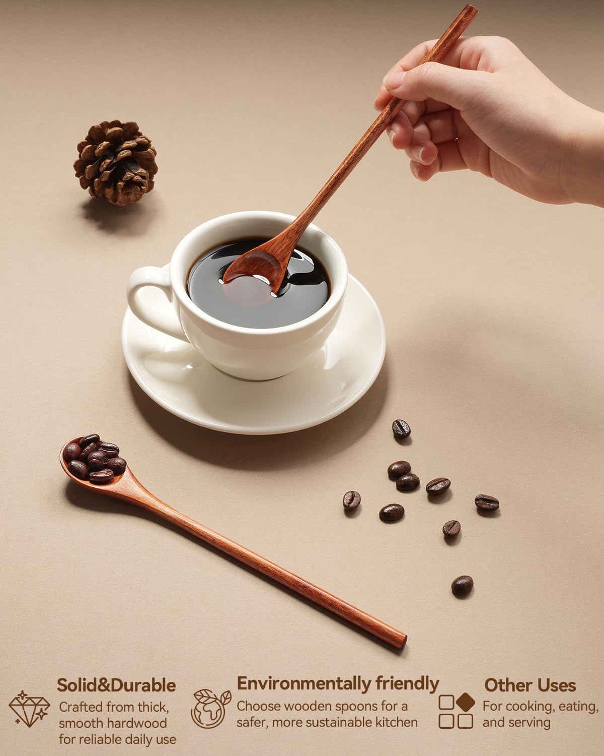 8Pcs Small Wooden Spoons for Eating, Wood Honey Spoon for Tea, Coffee&Soup, Little Tiny Wooden Serving Spoons Set for Cooking Mixing Stirring, 4 Sizes(9.3’’, 7.9’’, 7.1’’, 5.5’’)