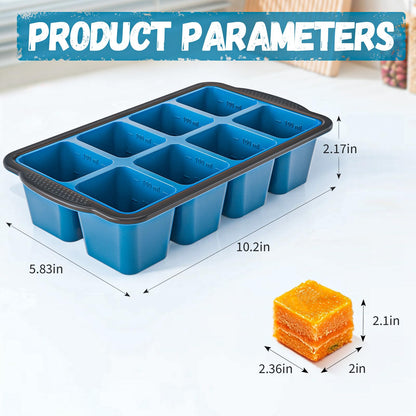 GORCI Ice Cube Tray For Freezer, 16 Large 1/2 Cub Cubes, Silicone Ice Trays For Freezer With Lid, Heavy-duty, Sturdy and Easy to Demold, Suitable for whisky, coffee, Herbs, Purees, 2-Pack