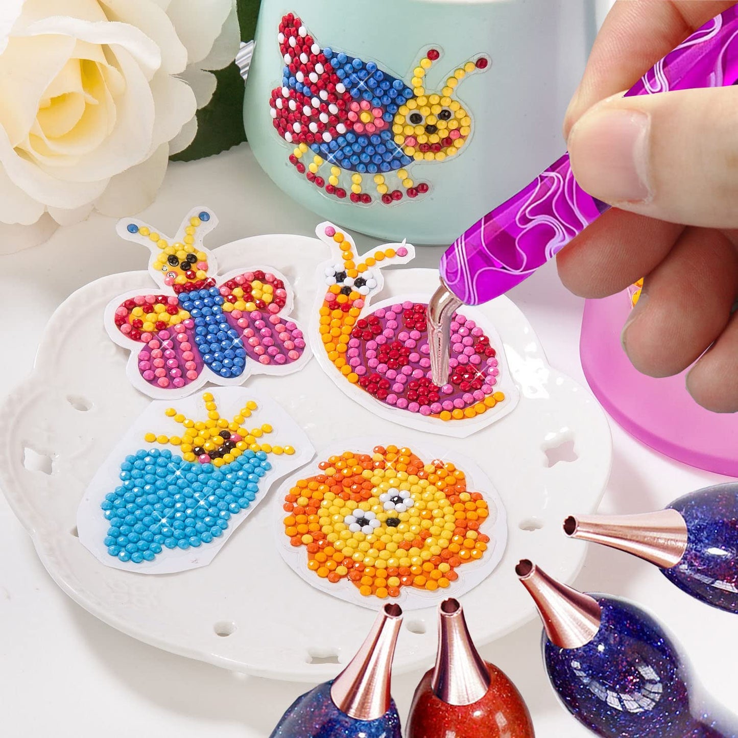 Heyseri 14PCS Diamond Painting Pen Accessories Tools Set Ergonomic Diamond Art Pen Exquisite Stainless Steel Metal Pen Tips and 6 Painting Glue Clay,Comfort Grip and Faster Drilling for DIY Craft