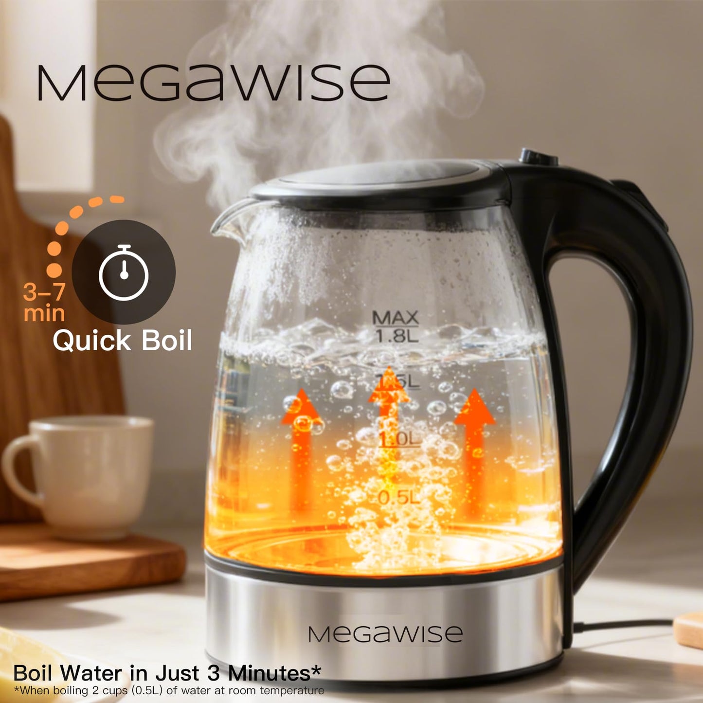 Megawise Electric Glass Kettle with Auto Shut-Off (1.8L)