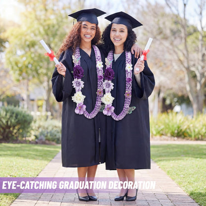Dunzoom 100 Pcs DIY Purple Graduation Leis and Cap Decorations Kit 55''Double Braided Graduation Ribbon Lei Artificial Flower 3D Butterfly Glitter Paper Grad Cap Topper Accessory for 2026 Grad