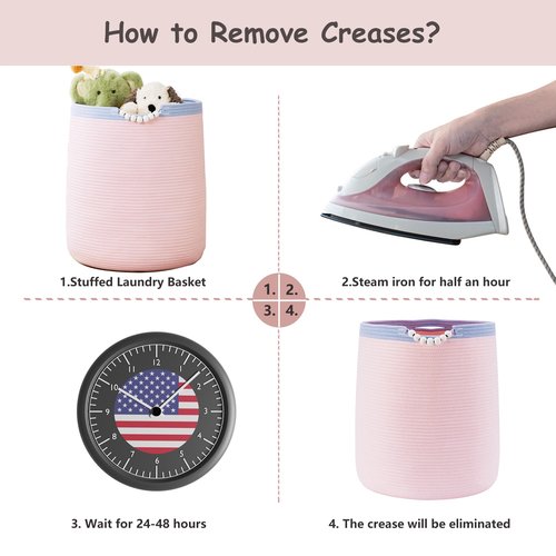 ENAORGAN 65L Pink Woven Rope Laundry Hamper Basket for Clohtes Boho Tall Rope Baskets for Blanket Large Baby Nursery Hamper for Girls Kids 16"Wide 19"Tall