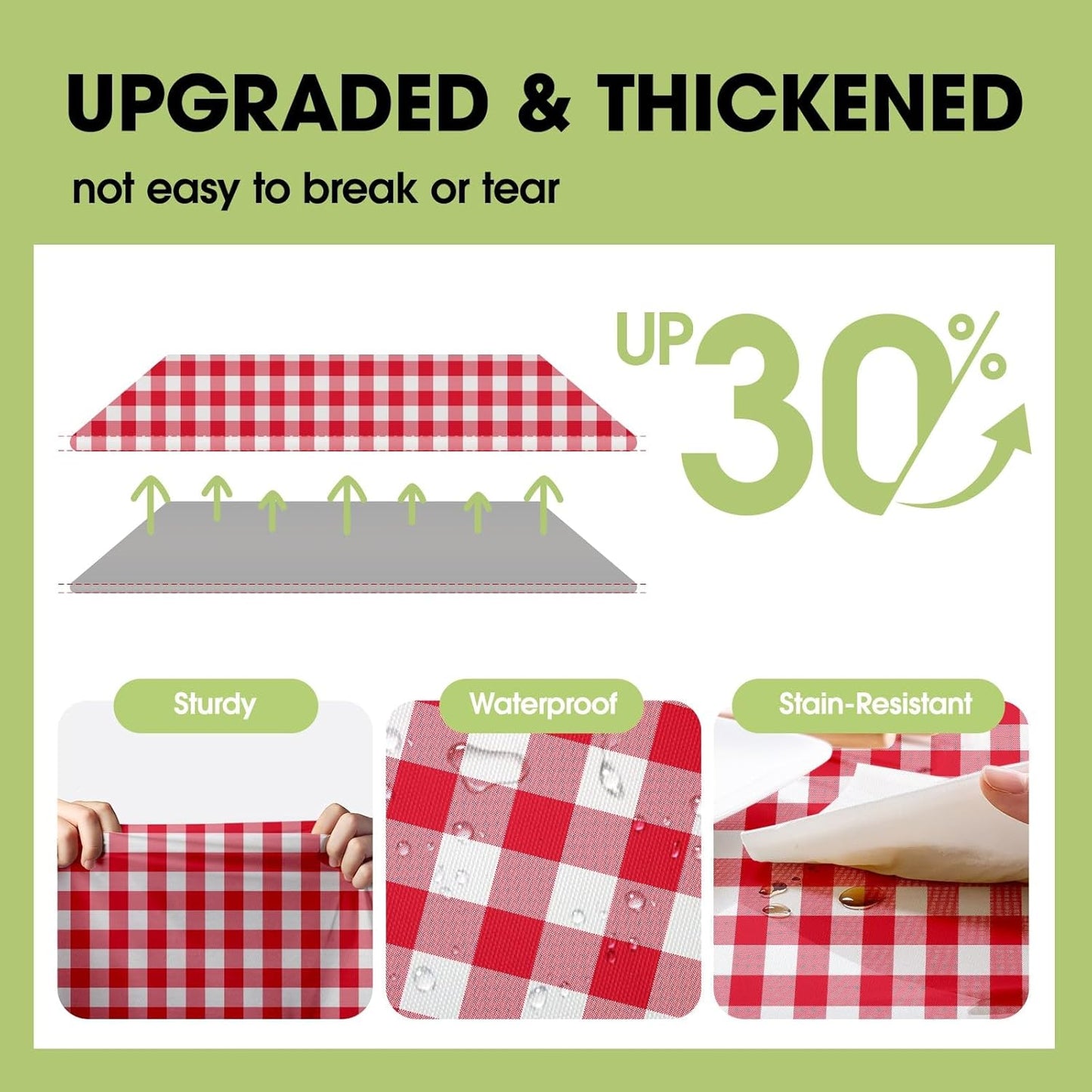 Pureegg Disposable Plastic Tablecloths - 8 Pack, 54 x 108 Inch, Red & White Gingham, Leakproof & Sturdy